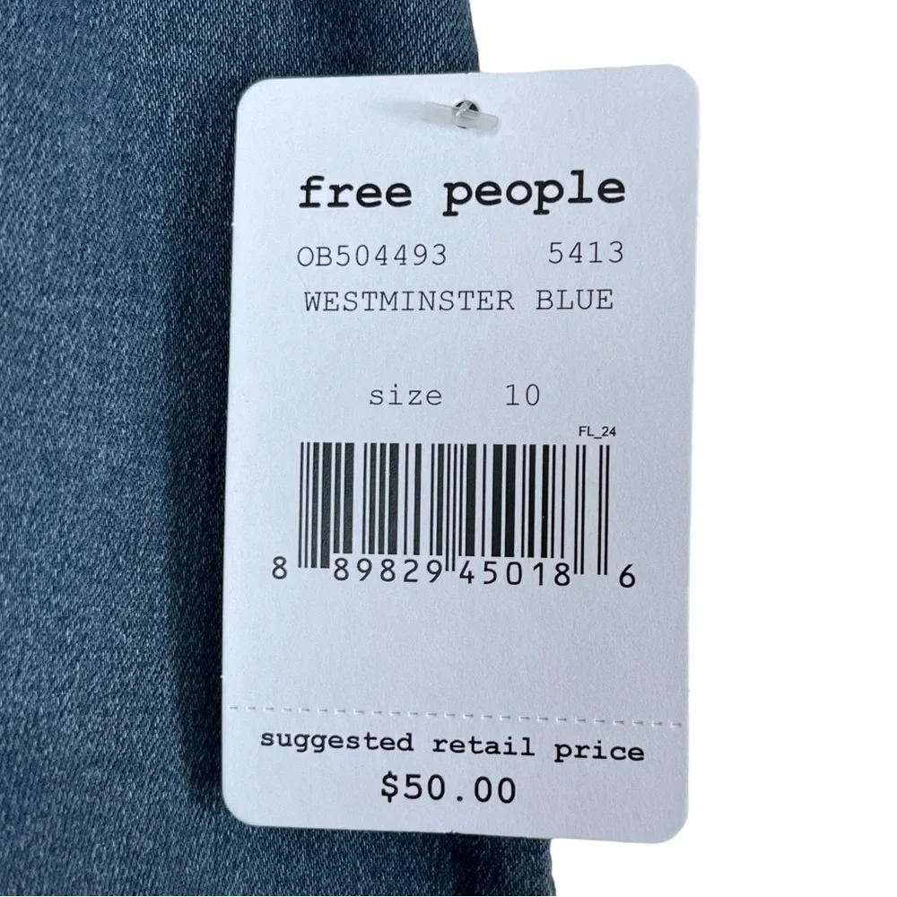 Free People Westminster Blue Denim Mini Skirt Stretch Zip Back Size 10 NWT